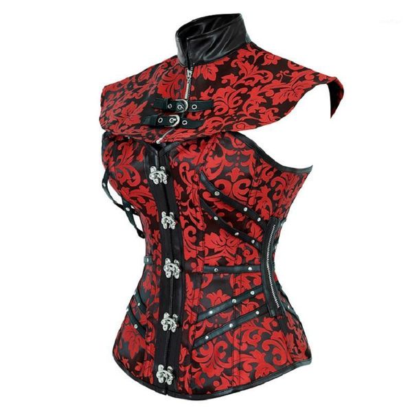 

steampunk bustier corset vintage gothic pu leather corsets steel boned women's plus size waist trainer shapewear christmas1, Black;white