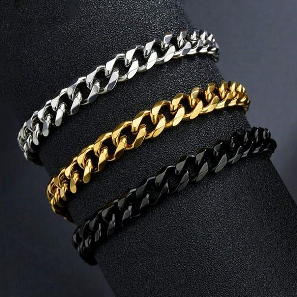 

kissme punk stainless steel curb cuban link bracelets for men women normcore black gold solid wrist chains 2021 fashion jewelry