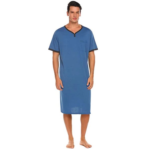 Alta Qualidade Mens Sleepwears Thin Long Nightdress Loose Shortsleeved Skinfriendly Pijamas Homens Camiseta Serviço Home Europeu e Americano