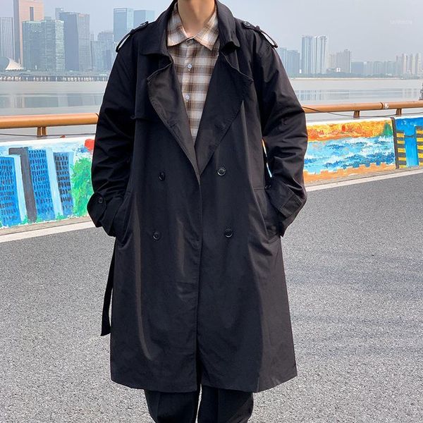 

legible men long jacket spring autumn korean men loose casual windbreaker men's long coat jacket trench coat1, Tan;black