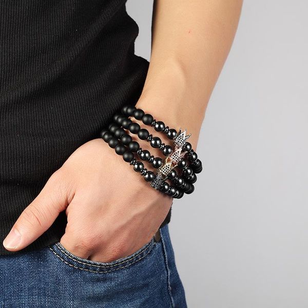 

livvy 2018 micro paving black cz zircon gold crown charm hand chain punk 8mm sandstone bracelet men jewellery bracelet as307 wmtnvf xhlove