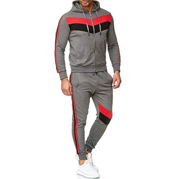 Os faixas dos homens conjuntos homens fitness lazer retalhos moda cardigan ternos com capuz thingsstring juventude tamanho grande todos os jogos simples