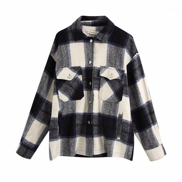 

women vintage stylish pocket oversized plaid jacket ladies coat lapel collar long sleeve loose outerwear jacket female chic 1, Black;brown
