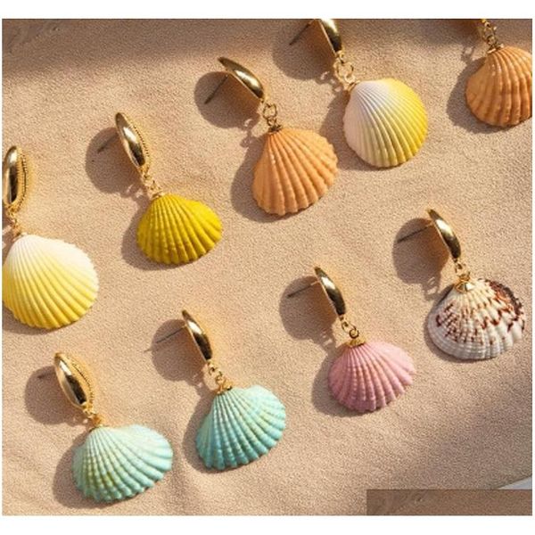 

handmade colorful shell dangle earrings bohemian gold irregular seashell conch earring for women girl lady summer beach holiday jewelry jkh, Silver