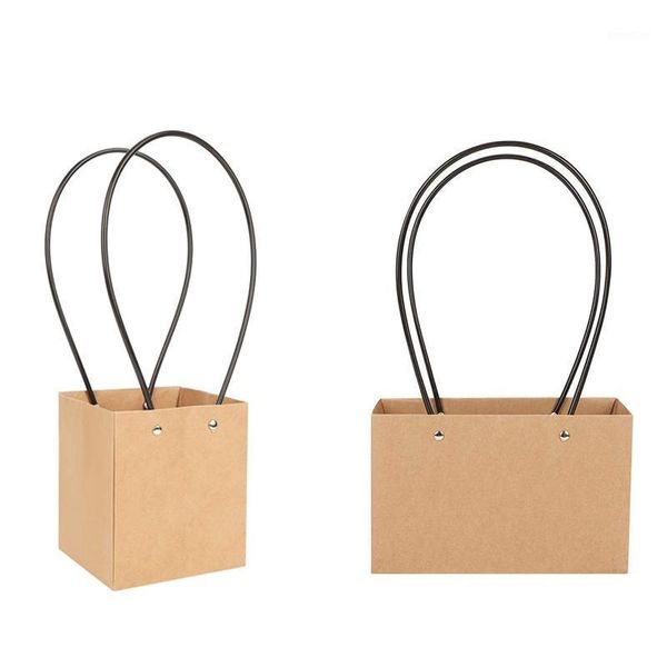 

10pcs kraft paper flower bags with handle,waterproof gift eco-friendly1