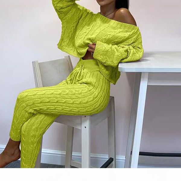 

2020 new womens ladies solid off shoulder cable knitted warm loungewear set autumn sweater women sweater winter clothes suit, White;black