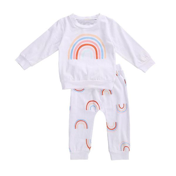 

clothing sets born baby boys girls clothes set autumn long sleeve rainbow striped print leggings pants cute 2pcs outfits 0-24m, White