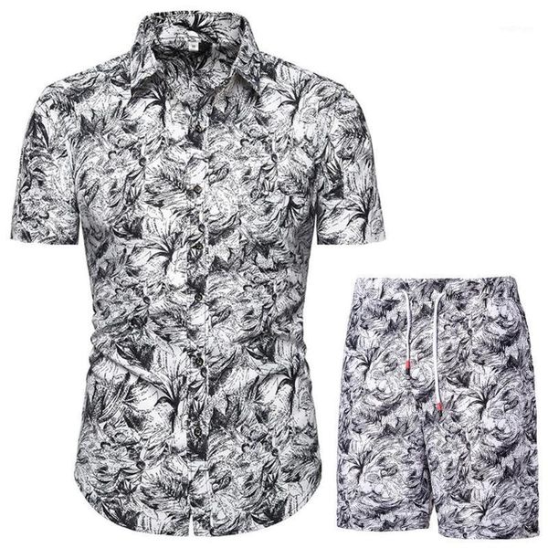 

men clothes set summer mens punk rock party suit mens club beach track suits 2020 boardshorts + casual print shirts 2 pcs sets1, Gray