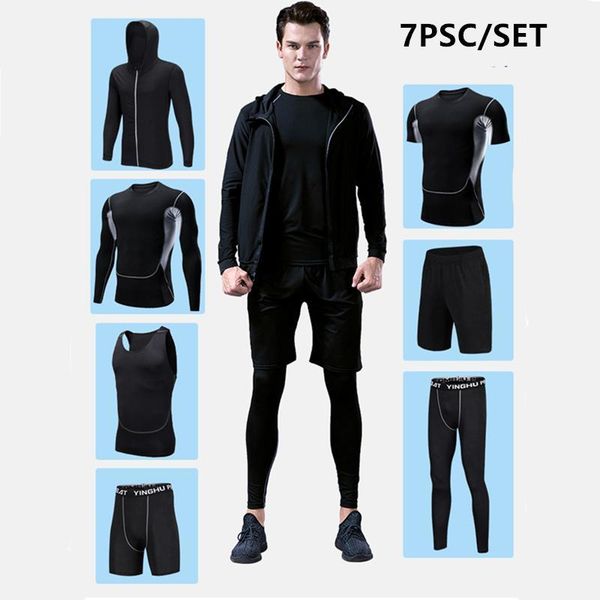 

running sets training clothes men 7pcs/sets compression basketball jogging tights underwear set gym fitness sports suits1, Black;blue