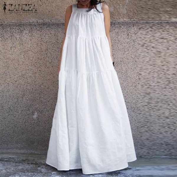 

fashion ruffle vestido women's summer sundress 2020 zanzea strap maxi dress with belt female casual party robe femme oversized1, Black;gray