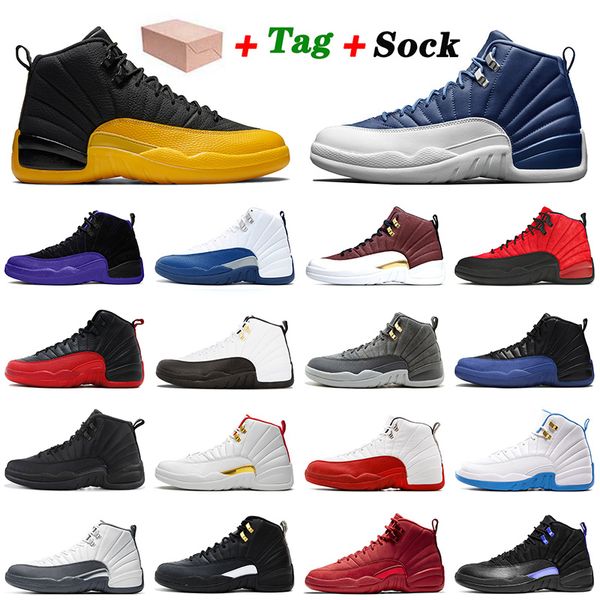 

12 12s xii basketball shoes 2021 university gold indigo mens women flu game gym red royal black sport jumpman trainers sneakers, White;red