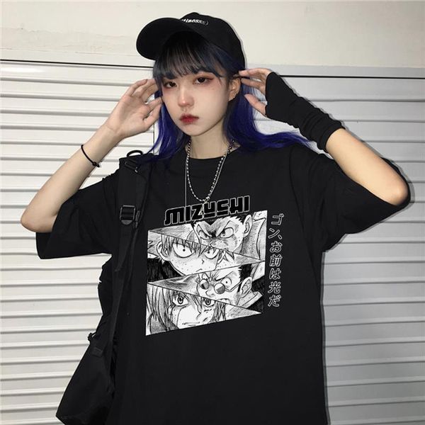 

японский аниме hunter x hunter kurapika t рубашка винтажные повседневные с короткими рукавами нового o шеи тройники свободно большого размер, White