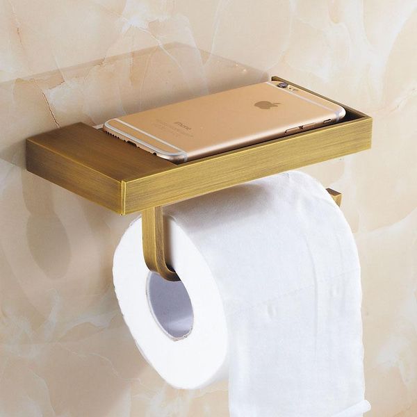 

antique brass brushed toilet paper holder with phone shelf square bronze roll paper rack with hook bathroom products yt52