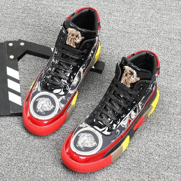 

men shoes 2022 new print pu leather casual outdoors fashion classic comfortable round toe lace up spring autumn concise sneakers dh701, Black