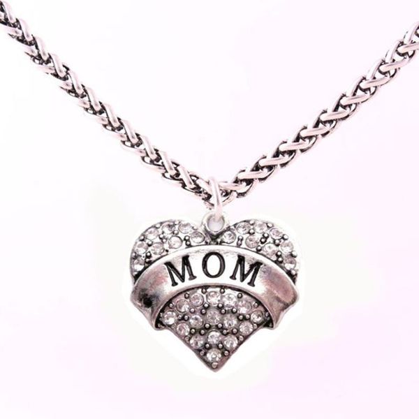 

pendant necklaces arrival rhodium plated zinc studded with sparkling crystals mom heart wheat chain necklace, Silver