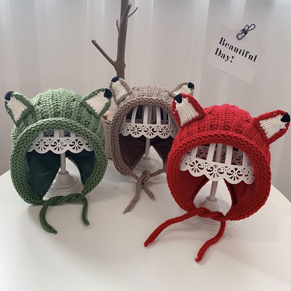 

children's thick warm knitted hat big eyes cartoon autumn new baby hat beanie, Blue;gray