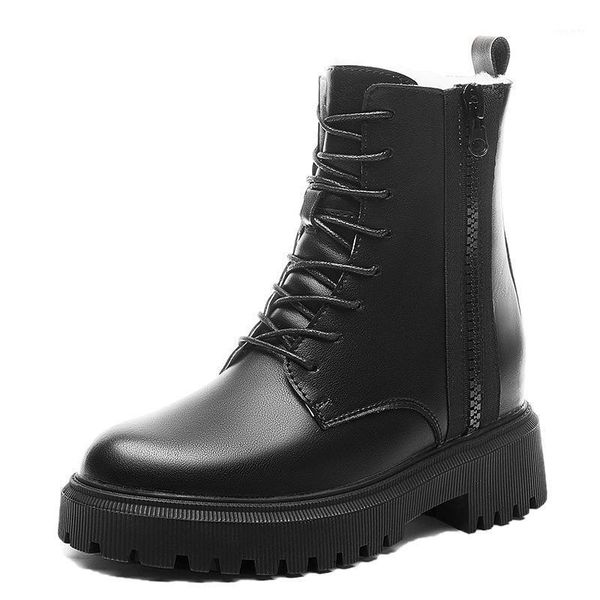

platform shoes women's ankle boots woman winter 2020 fashion winter shoes woman booties leather boots women bottine femme warm1, Black