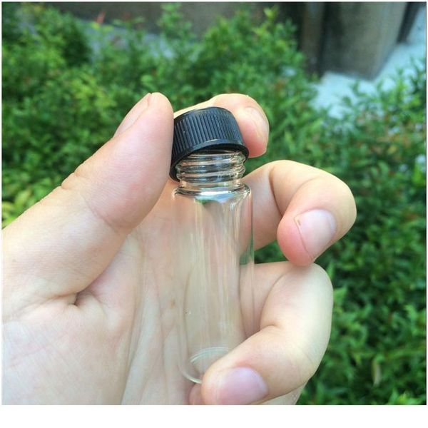 

22*60*14mm 14ml glass bottles with plastic lid transparent empty glass gift bottles jars black cap 10 bbymsb