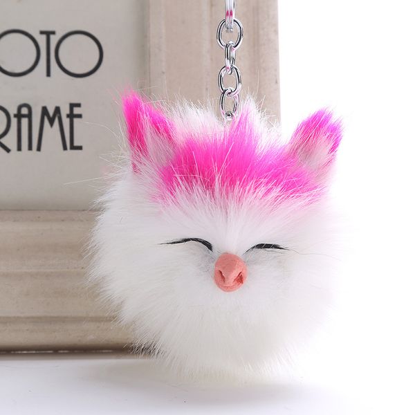 

pompom cute keyring sleeping keychain smile cat quality charm fur ball pendants car key chain accessories jewelry 6c, Silver