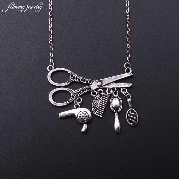 

pendant necklaces men bijoux necklace vintage hair stylist dryer scissor comb for women chain collares jewelry, Silver