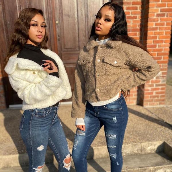 

women's fur & faux teddy coat women 2021 casual autumn winter loose short jacket female long sleeve solid oversized clothes for, Black