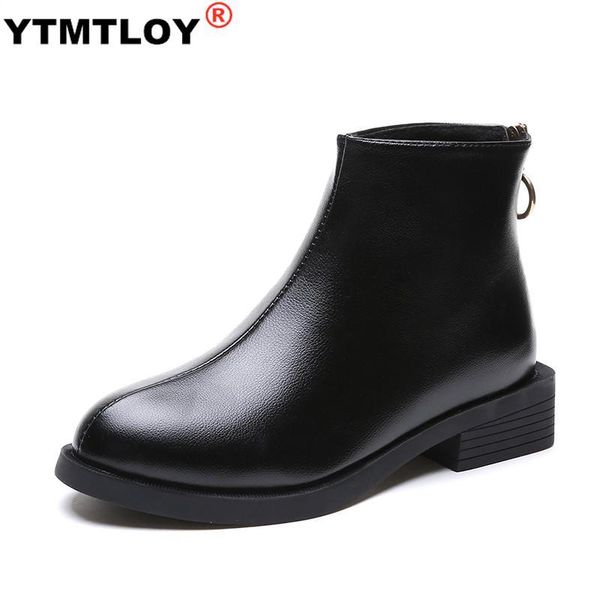 

women's boots autumn fashion womens shoes 2020 boots-women rivets round toe booties ladies low heels booties punk ankle, Black