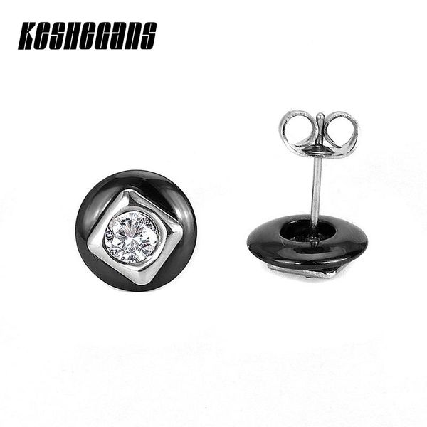 

gothic retro round crystal women stud earrings fashion health ceramic black white stainless steel zircon earring classic jewelry, Golden;silver