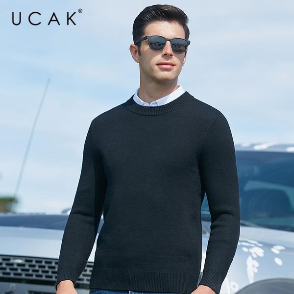 

men's sweaters ucak brand solid color thick men clothes classic casual o-neck pullover pull homme winter fashion arrivals u1041, White;black
