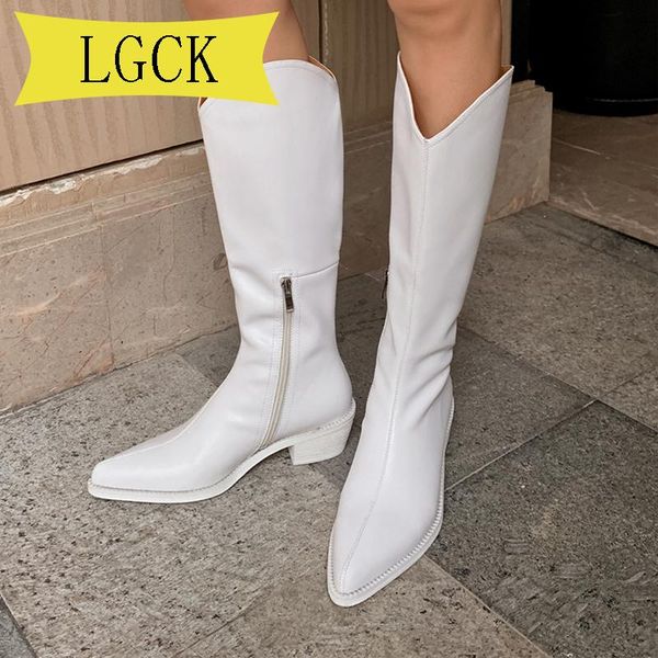 

boots plus size 34-40 leather pointy boot brand women's shoes lady knee square heel fashion westward women, Black