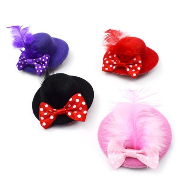 

Pet Dog Cat Lovely Hairpin Feather Bowknot Top Hat Puppy Kitty Hair Clip Decor U90A