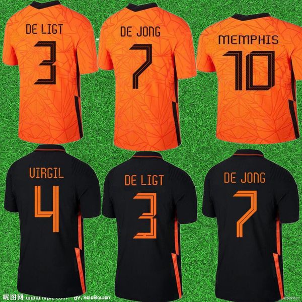 

memphis 2020 netherlands soccer shirt de jong holland de ligt strootman van dijk virgil 2021 football jersey adult, Black;yellow