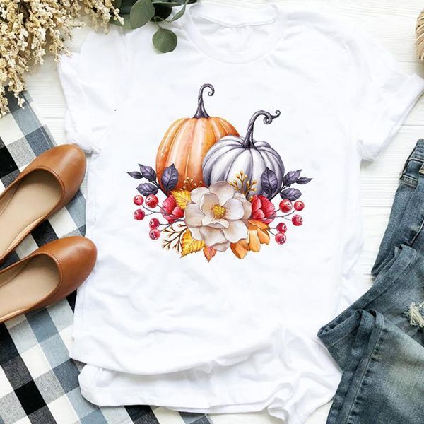 

женщины леди цветок тыква цветочные тенденции благодарения осенью хэллоуин футболка рубашка одежда верхняя графика женская футболка tee женс, White