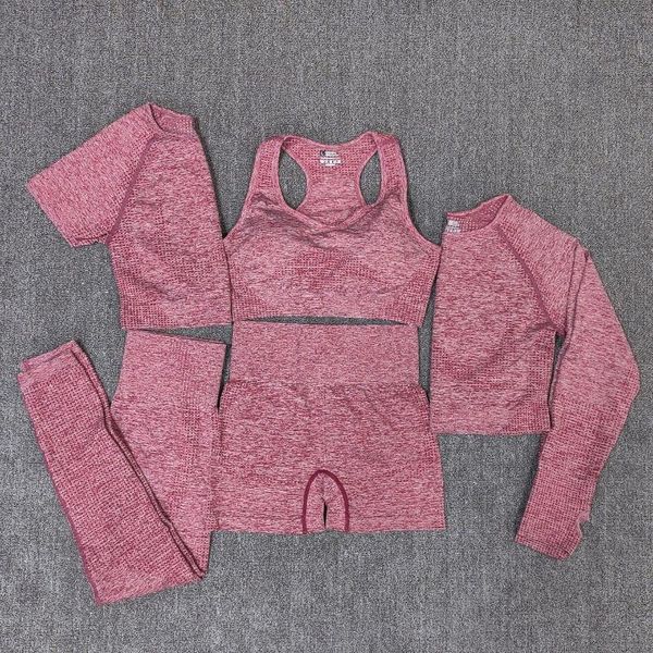 

yoga outfits 2/3/5pcs seamless women set workout sportswear gym clothing fitness long sleeve crop high waist leggings sports suits, White;red