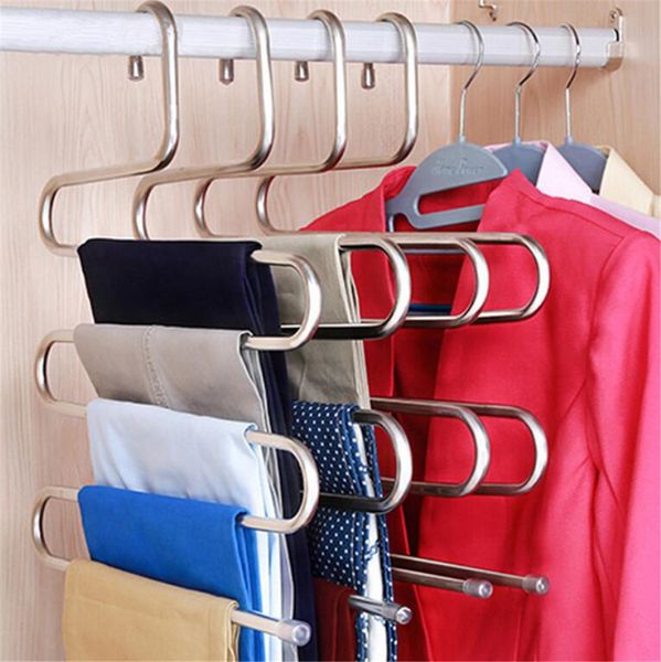

home 5 layers stainless steel clothes hangers s shape pants storage hangers clothes storage rack multilayer storage cloth hanger