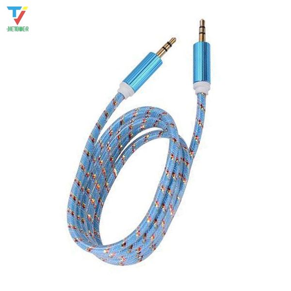 

nylon wire metal shell braid weave transparent 3.5mm male to 3.5mm male audio cable aux cord speaker cable 50pcs/lot