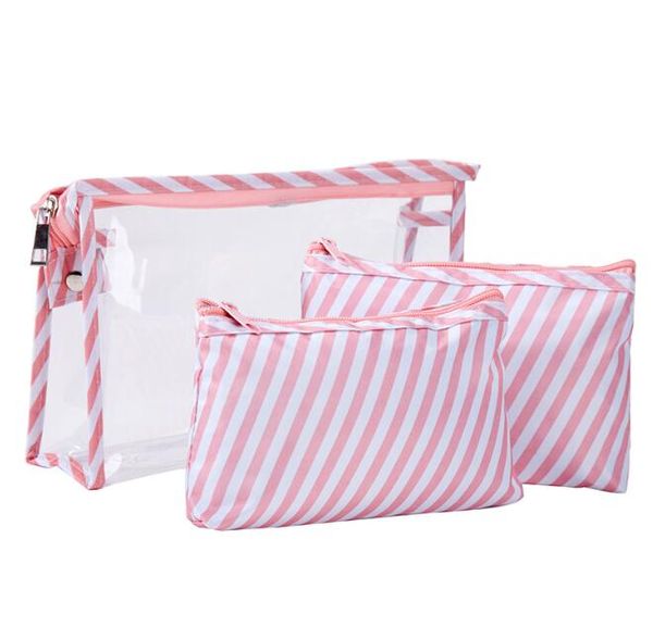 

50sets 2021 new arrival women pvc 3pc set clear protable waterproof large capacity cosmetic bags mix color