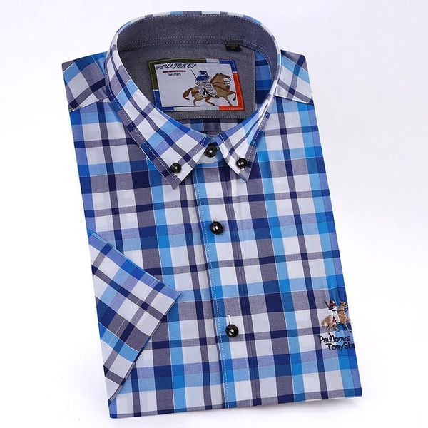 

men's casual shirts 2021 men short-sleeved plaid fashion comfort soft cotton mens dress big size m6481, White;black