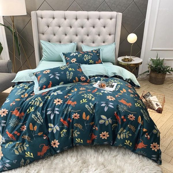 

bedding sets 2021 pastoral 4pcs set egyptian cotton flower leaf print bedclothes european style duvet cover bedlinen sheet1
