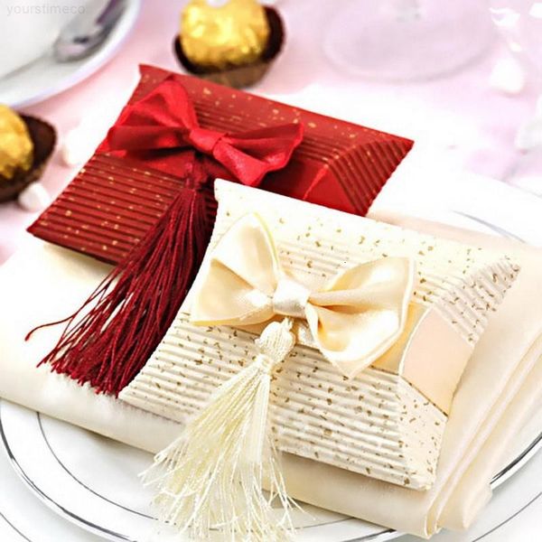 

bowknot gift tassel elegant decoration red romantic party sweet favors foldable wedding paper candy box