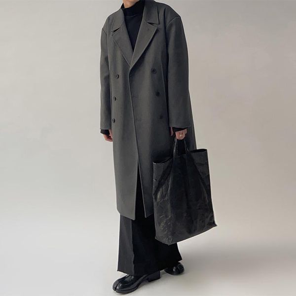 

men's wool & blends 2021 men over the knee long overcoat warm coat trendy loose cloth woolen son korean version, Black