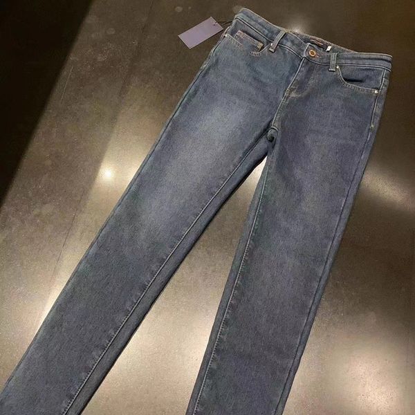 

2020 autumn and winter new luxury design all-match slim jeans super classic casual ladies pants ing, Blue