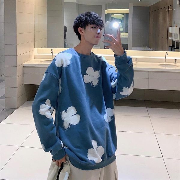 

2019 spring and autumn new korean version of the tide print pullover fashion casual loose round neck sweatshirt dark gray / blue1, Black