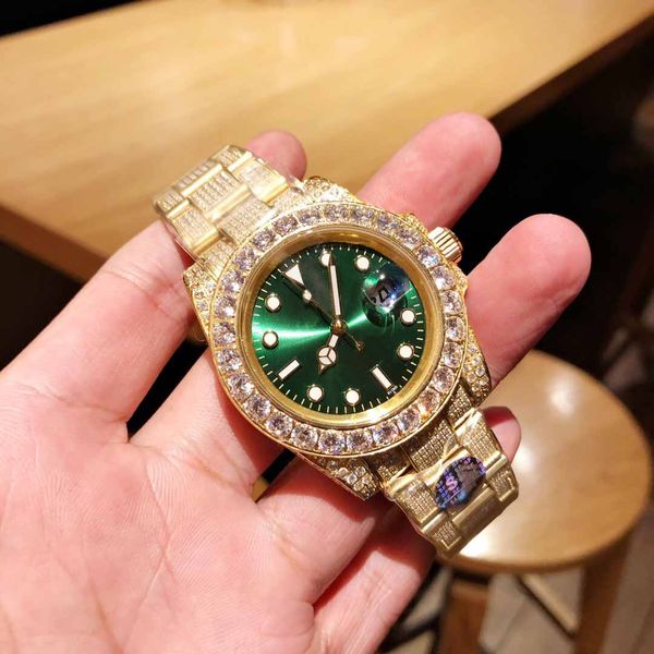 

men's watch, folding button, sport style, automatic movement, stainless steel diamond set straps, stainless steel case, sapphire glass, Slivery;brown