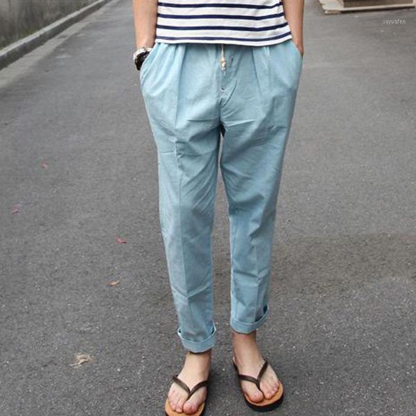 

spring summer 2020 casual thin cotton and linen trousers british men's fashion leisure loose ankle length pants1, Black