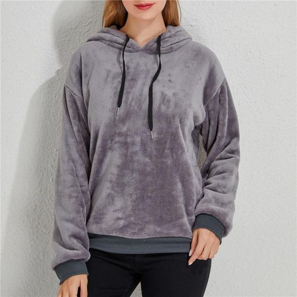 

women's hoodies & sweatshirts women harajuku loose casual warm ladies fleece flannel pullover female sweatshirt autumn winter solid hoo, Black