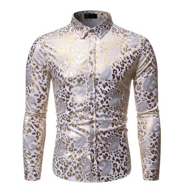 

men's casual shirts fashion men shirt long sleeve flower male stage costumes print bottoming white black