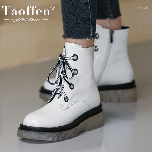

taoffen real leather women ankle boots round toe cross strao shoes platform fashion party women winter boots size 34-401, Black
