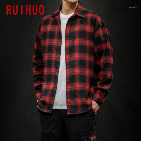 

ruihuo 2020 new spring casual red black plaid shirt men slim fit cotton male long sleeve shirts men fashion clothing -5xl1, White;black