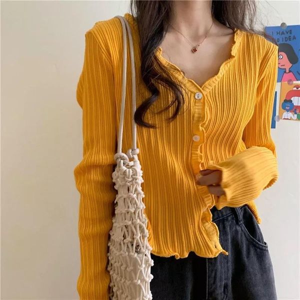 

women's v-neck knitted casual ruffled short sweater summer cardigan fashion ladies knitted soft1, White