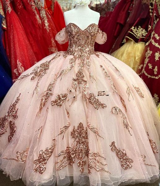 

charro rose pink quinceanera dresses off the shoulder sequins lace appliques ball gown prom dress corset back sweet 16 gowns vestidos de xv, Blue;red